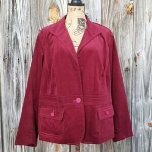 Stretch Velvet Blazer Talbots Plus Size 22W Collared Blazer Burgundy Jacket